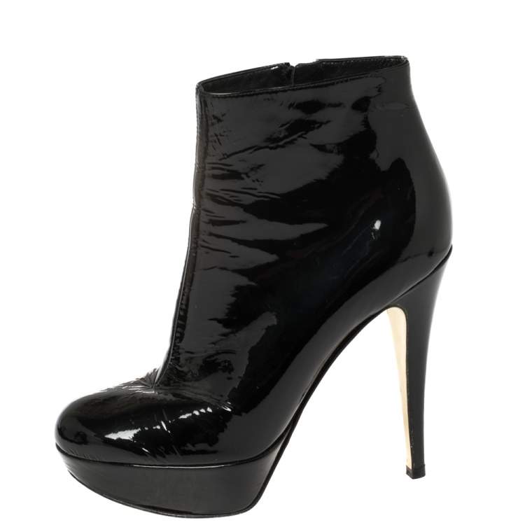 Pre Owned Gina Black Patent Leather Platform Booties Size 38