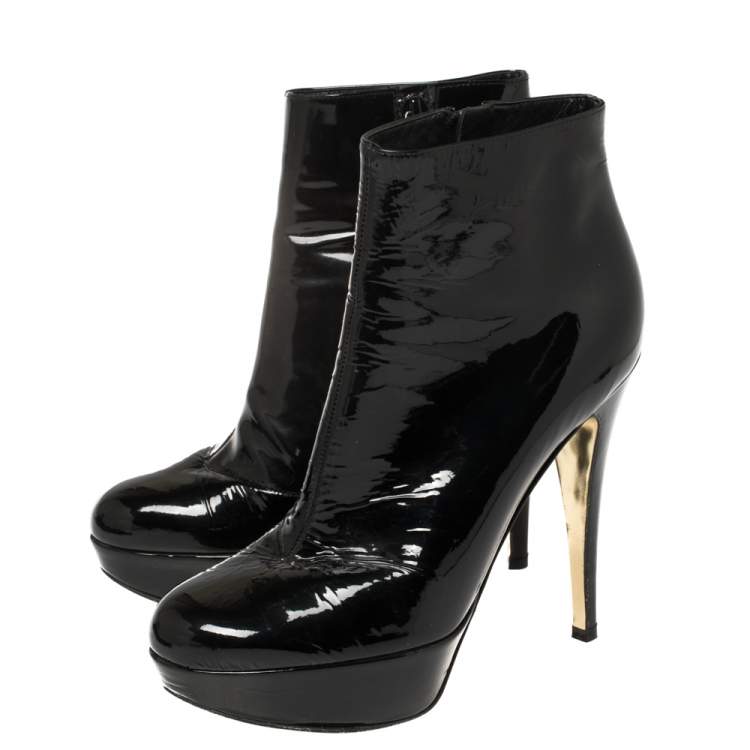 Pre Owned Gina Black Patent Leather Platform Booties Size 38