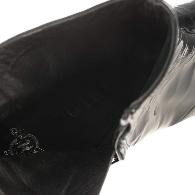 Pre Owned Gina Black Patent Leather Platform Booties Size 38