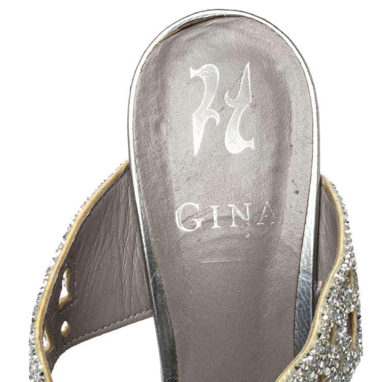 Pre Owned Gina Silver Glitter Wedge Platform Sandals Size 38