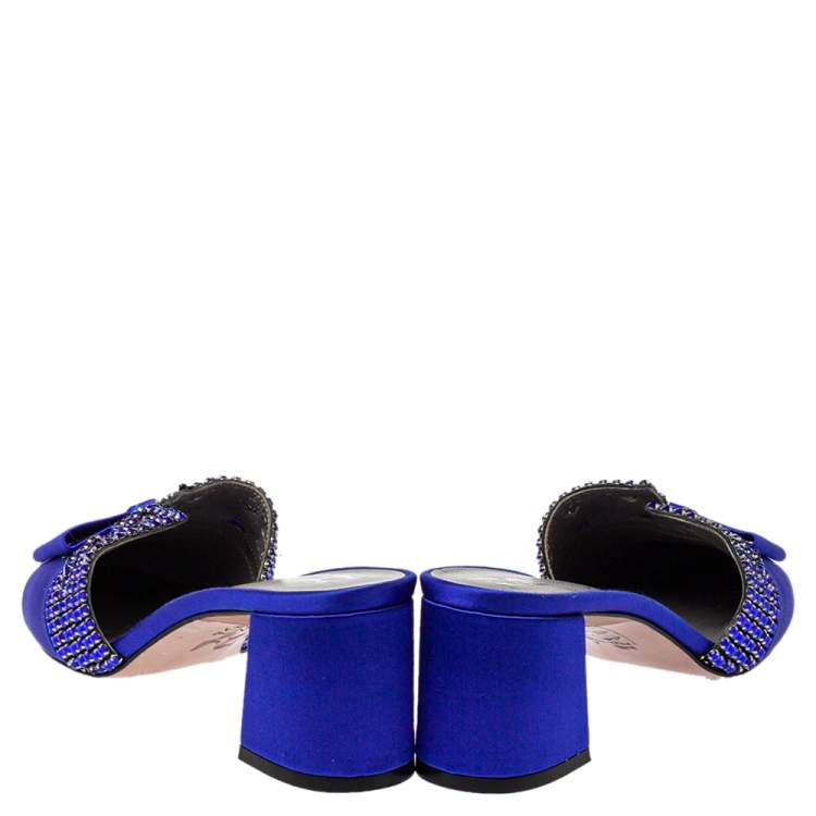 Pre Owned Gina Blue Satin Chachki Block Heel Mules Size 38