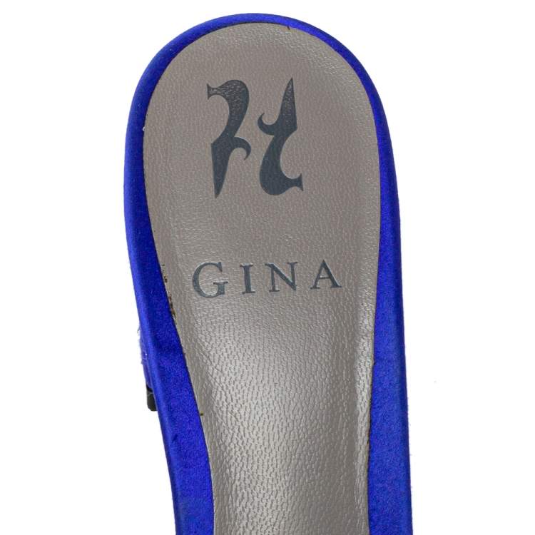 Pre Owned Gina Blue Satin Chachki Block Heel Mules Size 38