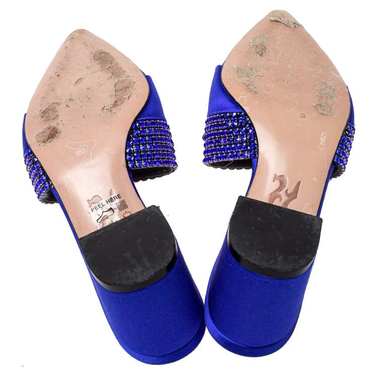 Pre Owned Gina Blue Satin Chachki Block Heel Mules Size 38