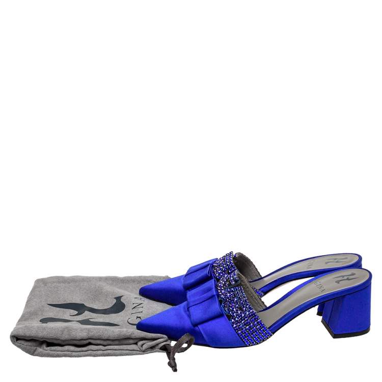 Pre Owned Gina Blue Satin Chachki Block Heel Mules Size 38