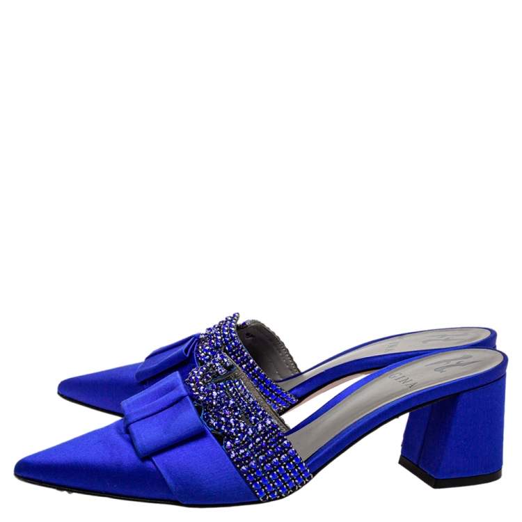 Pre Owned Gina Blue Satin Chachki Block Heel Mules Size 38
