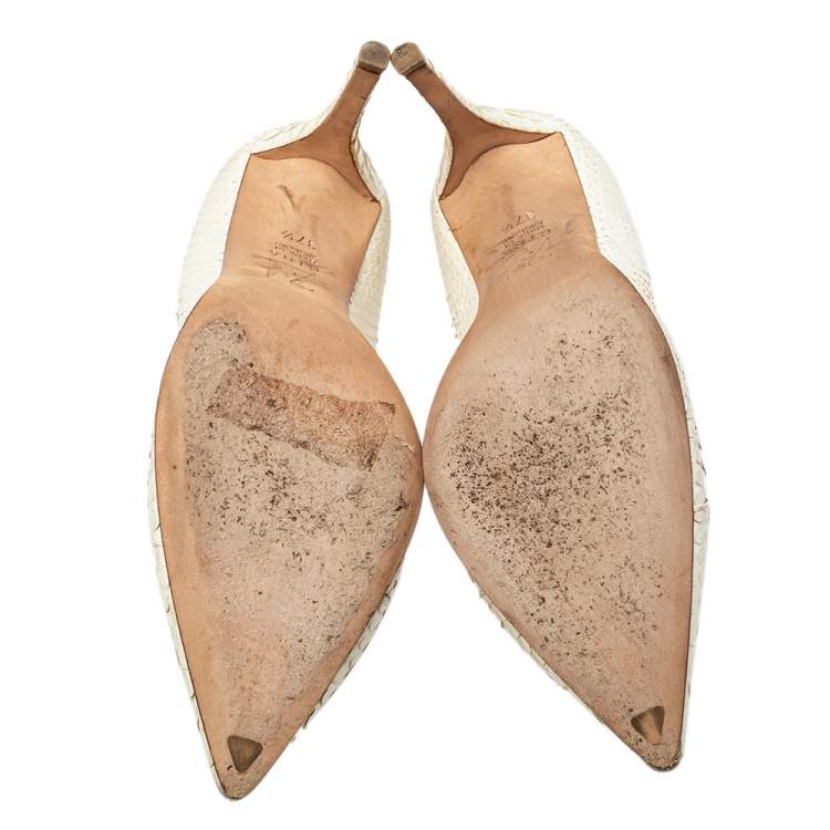 Pre Owned Gina Off White Python Pointed Toe Pumps Size 37.5