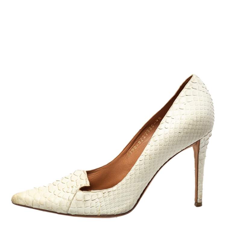 Pre Owned Gina Off White Python Pointed Toe Pumps Size 37.5
