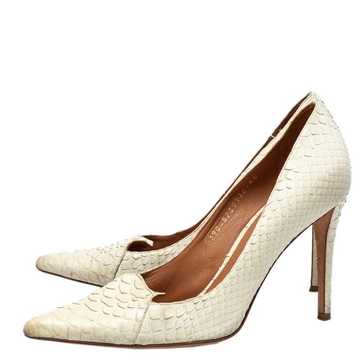 Pre Owned Gina Off White Python Pointed Toe Pumps Size 37.5