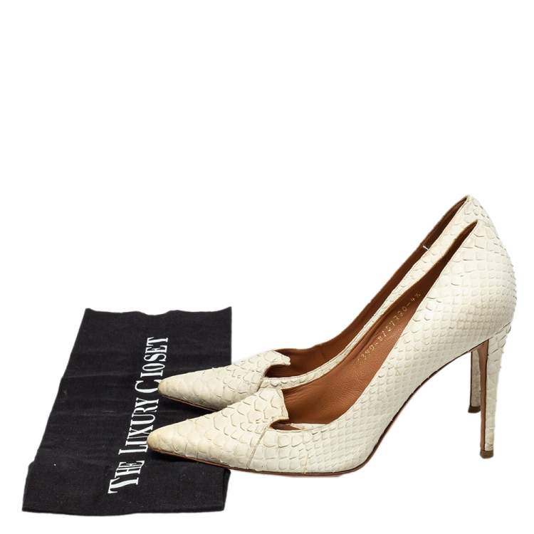 Pre Owned Gina Off White Python Pointed Toe Pumps Size 37.5