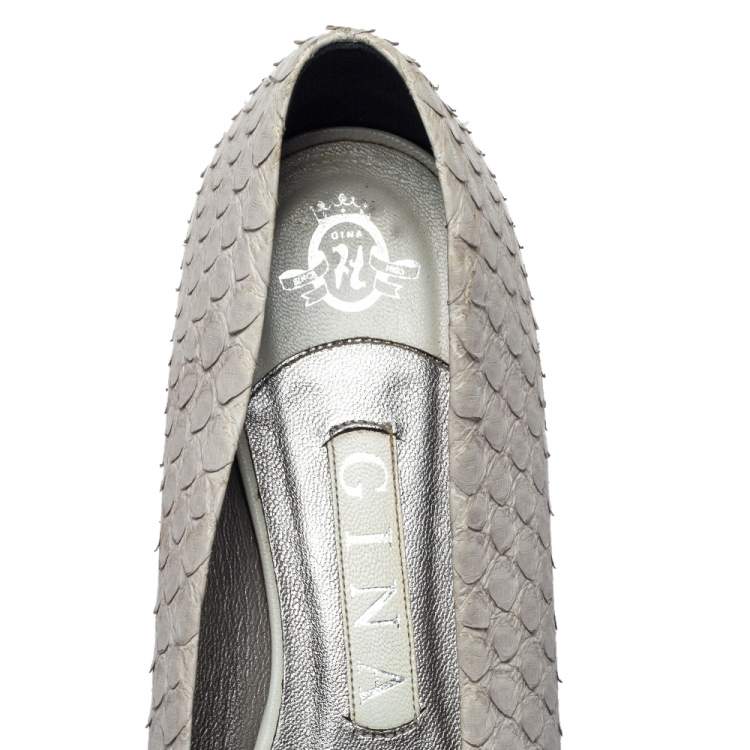 Pre Owned Gina Grey Python Leather Ballet Elle Flats Size 38.5