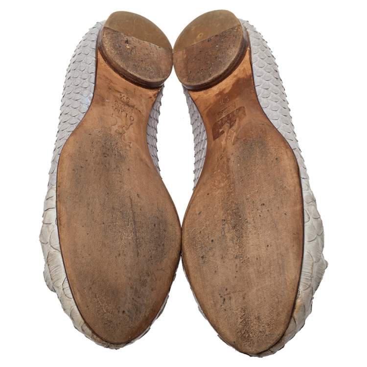 Pre Owned Gina Grey Python Leather Ballet Elle Flats Size 38.5