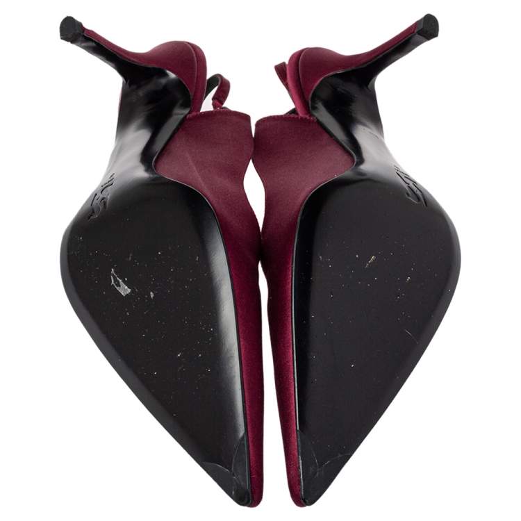 Pre Owned Gina Burgundy Satin Pointed Toe Slingback Pumps Size 41