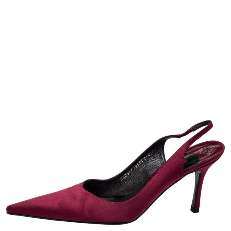 Pre Owned Gina Burgundy Satin Pointed Toe Slingback Pumps Size 41