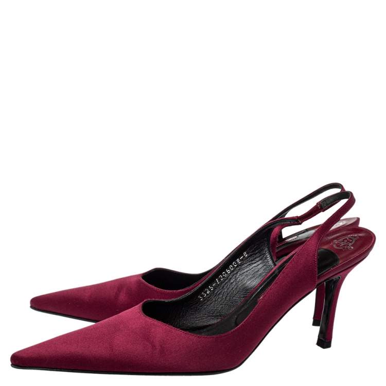 Pre Owned Gina Burgundy Satin Pointed Toe Slingback Pumps Size 41