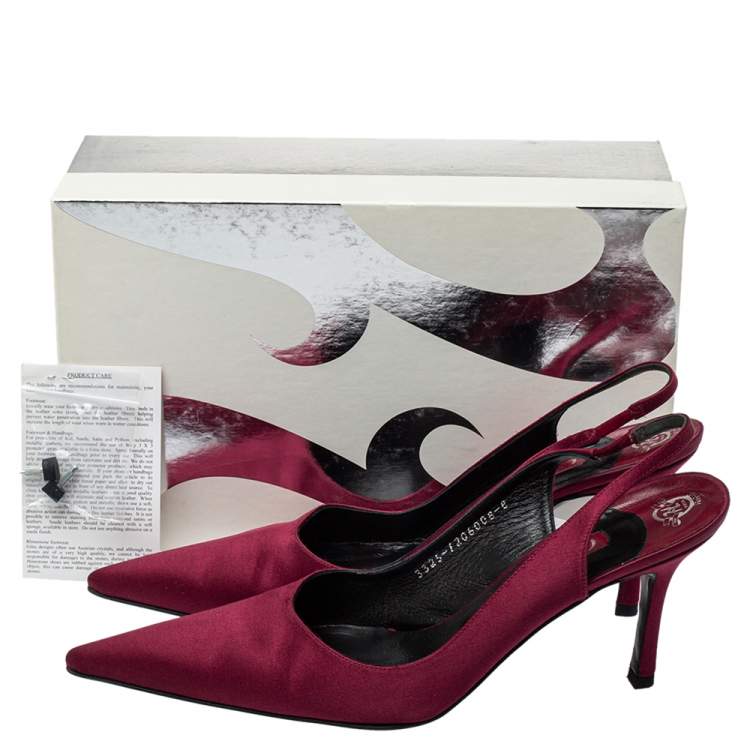 Pre Owned Gina Burgundy Satin Pointed Toe Slingback Pumps Size 41