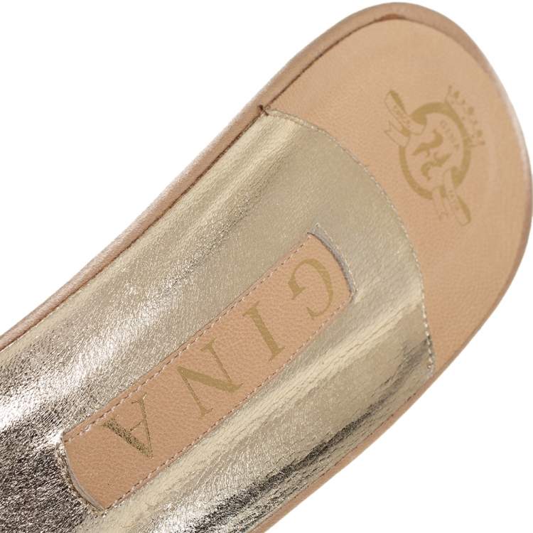 Pre Owned Gina Gold Satin Crystal Embellished Sandals Size 41