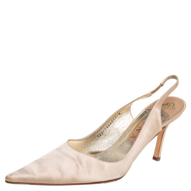Pre Owned Gina Beige Satin Pointed Toe Slingback Pumps Size 41