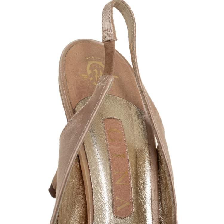 Pre Owned Gina Beige Satin Pointed Toe Slingback Pumps Size 41