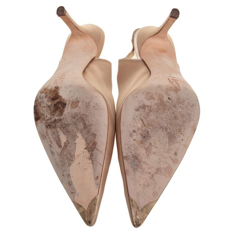 Pre Owned Gina Beige Satin Pointed Toe Slingback Pumps Size 41