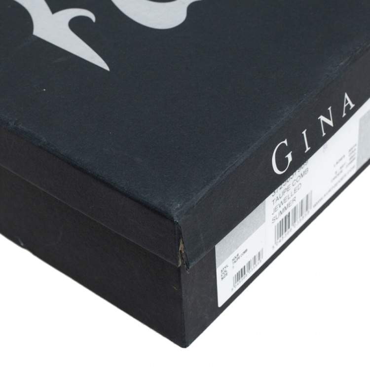 Pre Owned Gina Black Leather  Crystal Embellished Dakota Sandals Size 38