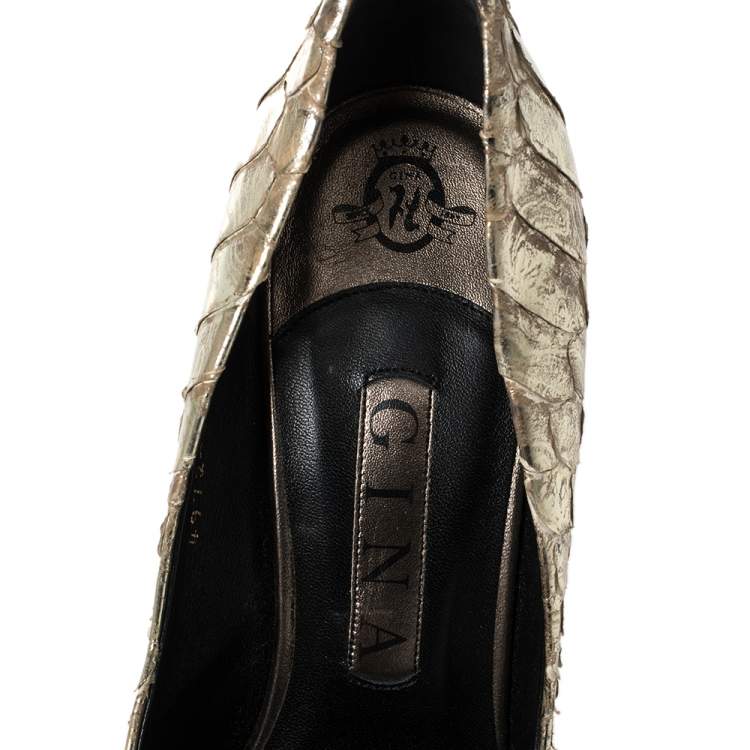 Pre Owned Gina Gold Python Pointed Toe Pumps Size 38