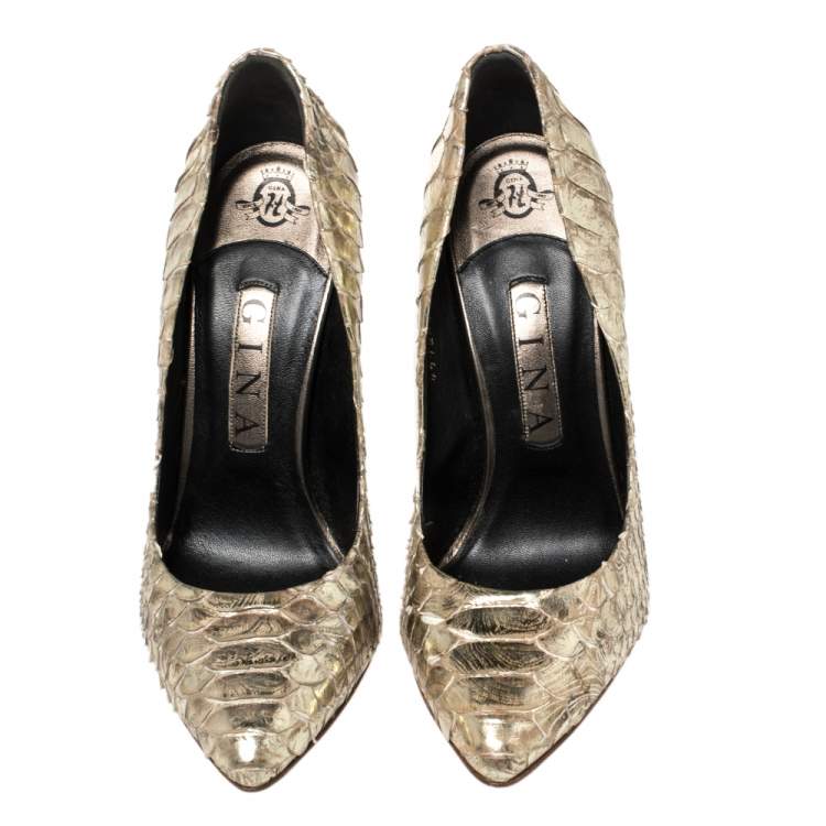 Pre Owned Gina Gold Python Pointed Toe Pumps Size 38