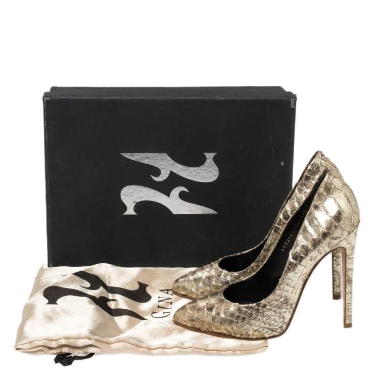 Pre Owned Gina Gold Python Pointed Toe Pumps Size 38