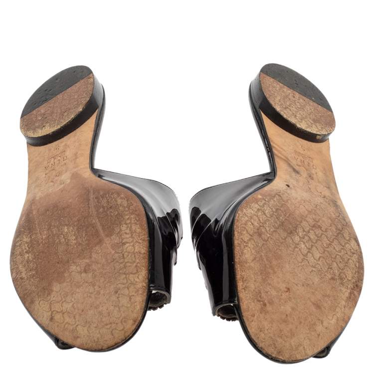 Pre Owned Gina Black Patent Leather Embellished Flats Size 38