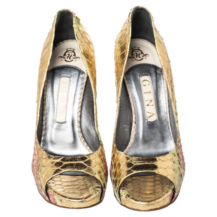 Pre Owned Gina Multicolor Python Peep Toe Platform Pumps Size 39