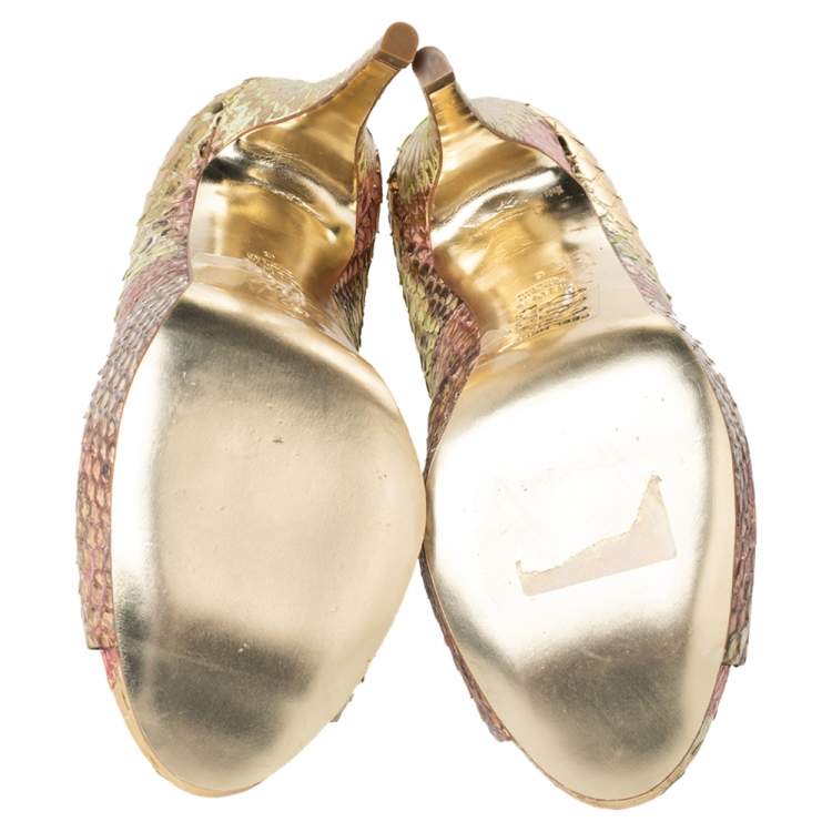 Pre Owned Gina Multicolor Python Peep Toe Platform Pumps Size 39