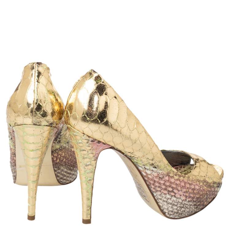 Pre Owned Gina Multicolor Python Peep Toe Platform Pumps Size 39