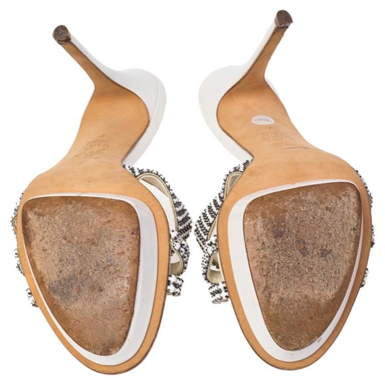 Pre Owned Gina White Embellished Leather Slide Sandals Size 40