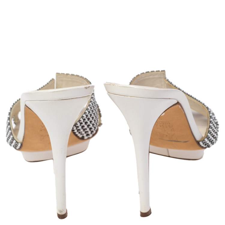 Pre Owned Gina White Embellished Leather Slide Sandals Size 40