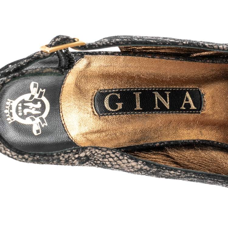 Pre Owned Gina Black Lace Peep Toe Slingback Pumps Size 40