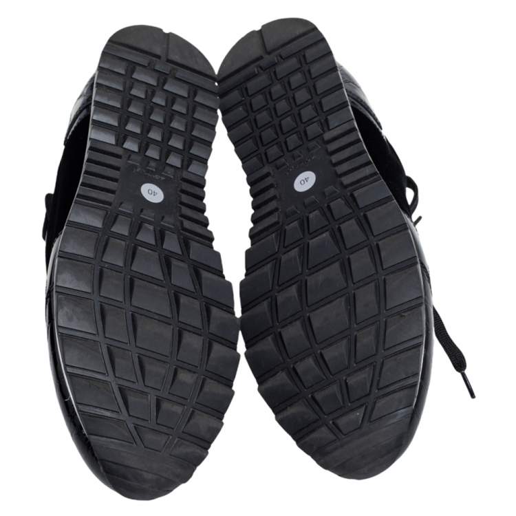 Pre Owned Gina Black Velvet and Croc Embossed Patent Leather Low Top Sneakers Size 40