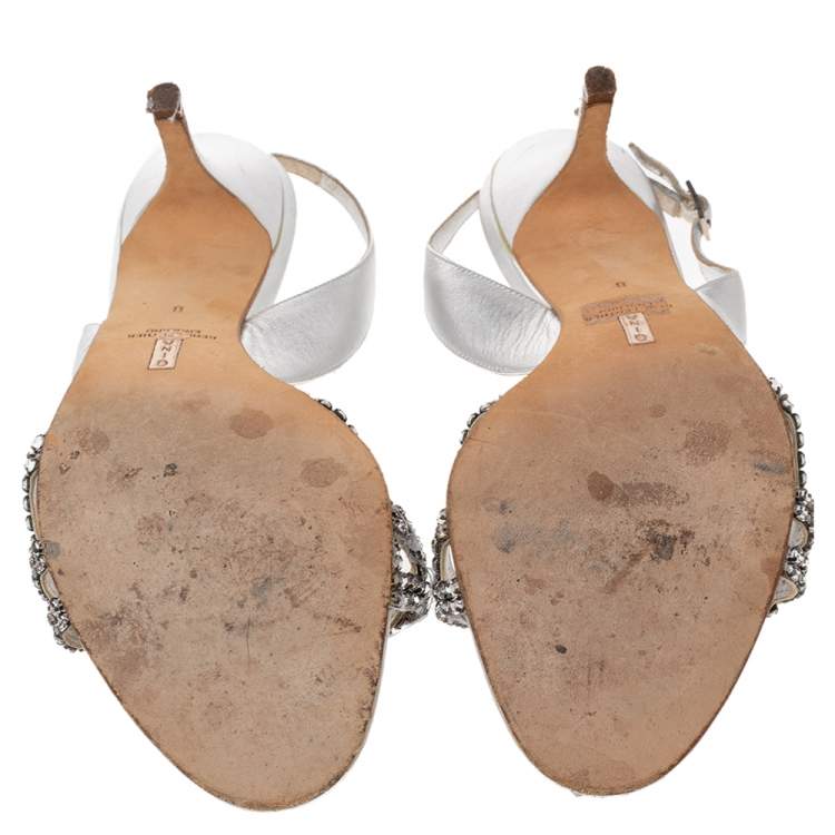 Pre Owned Gina Silver Crystal Embellished Naomi Slingback Sandals Size 41