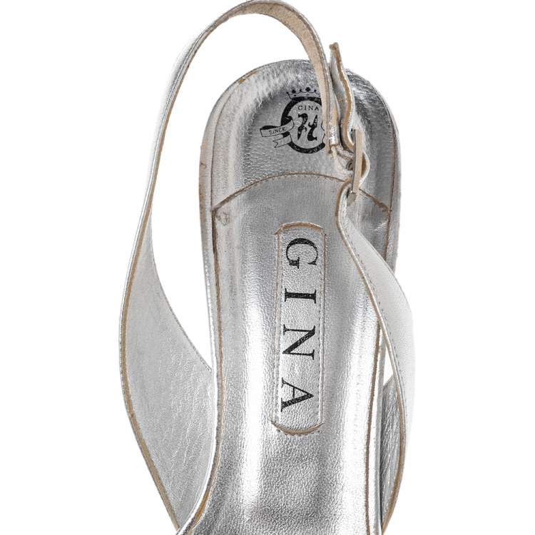 Pre Owned Gina Silver Crystal Embellished Naomi Slingback Sandals Size 41