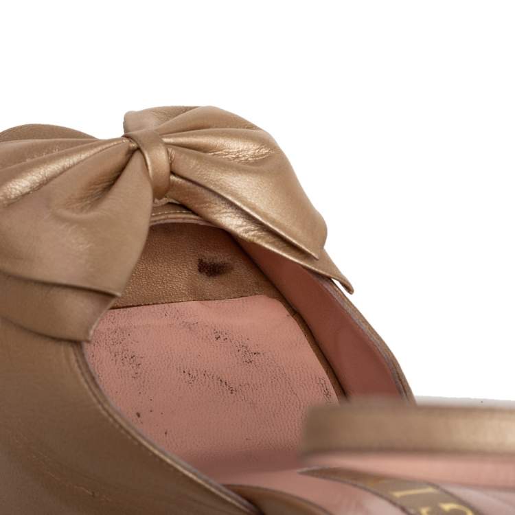Pre Owned Gina Gold Leather Arabella Bow Platform Sandals Size 37
