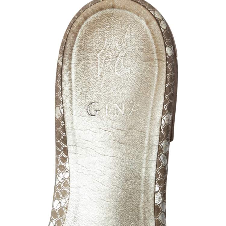 Pre Owned Gina Grey Leather Embellished Slide Sandals Size 41.5