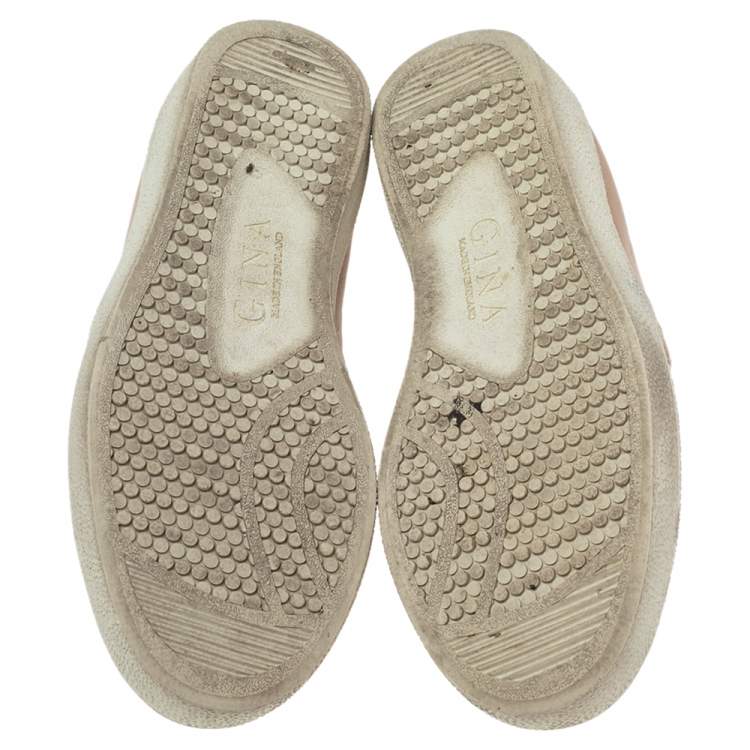 Pre Owned Gina Dusty Pink Leather and Suede Gioia Crystals Slip On Sneakers Size 36