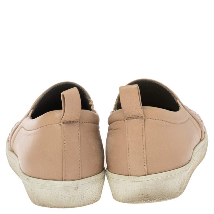Pre Owned Gina Dusty Pink Leather and Suede Gioia Crystals Slip On Sneakers Size 36