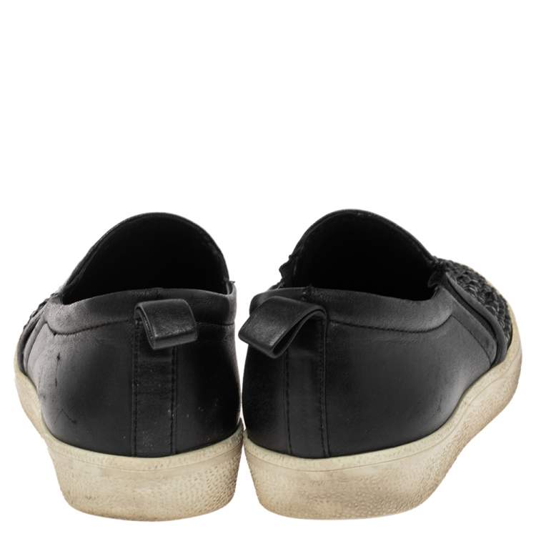 Pre Owned Gina Black Leather and Suede Gioia Crystals Slip On Sneakers Size 36