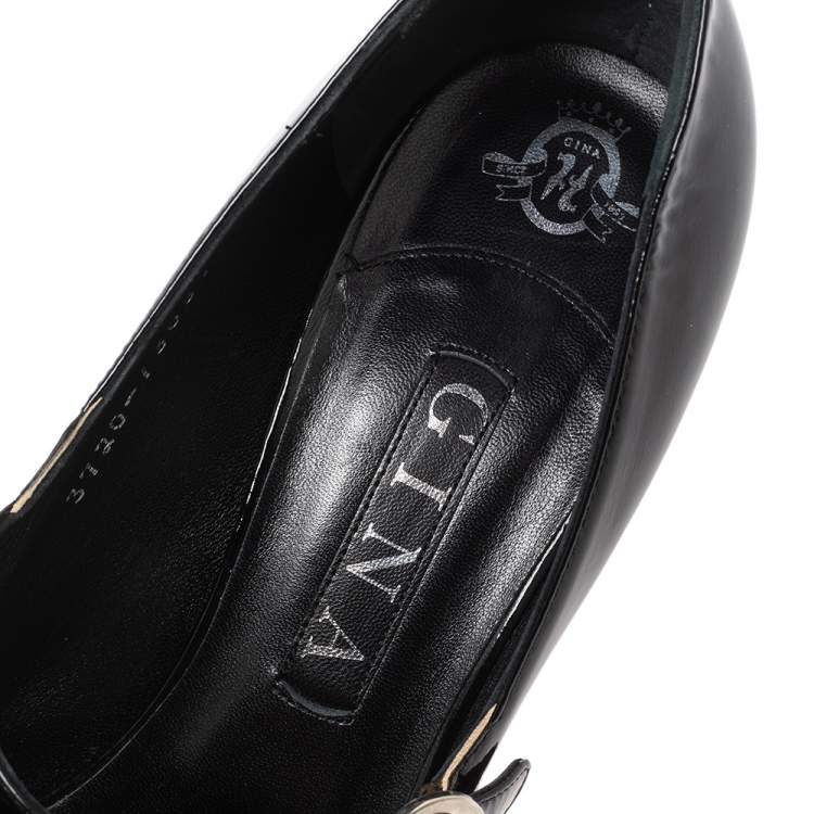 Pre Owned Gina Black Patent Leather Mary Jane Pumps Size 40