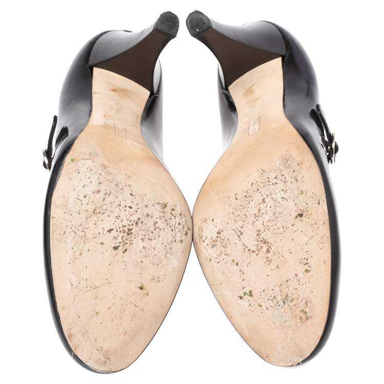 Pre Owned Gina Black Patent Leather Mary Jane Pumps Size 40