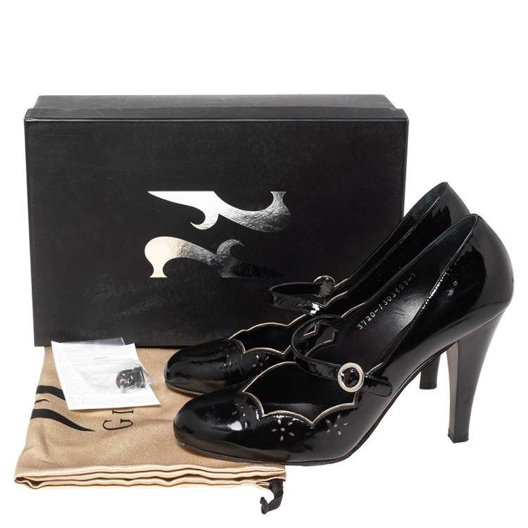 Pre Owned Gina Black Patent Leather Mary Jane Pumps Size 40