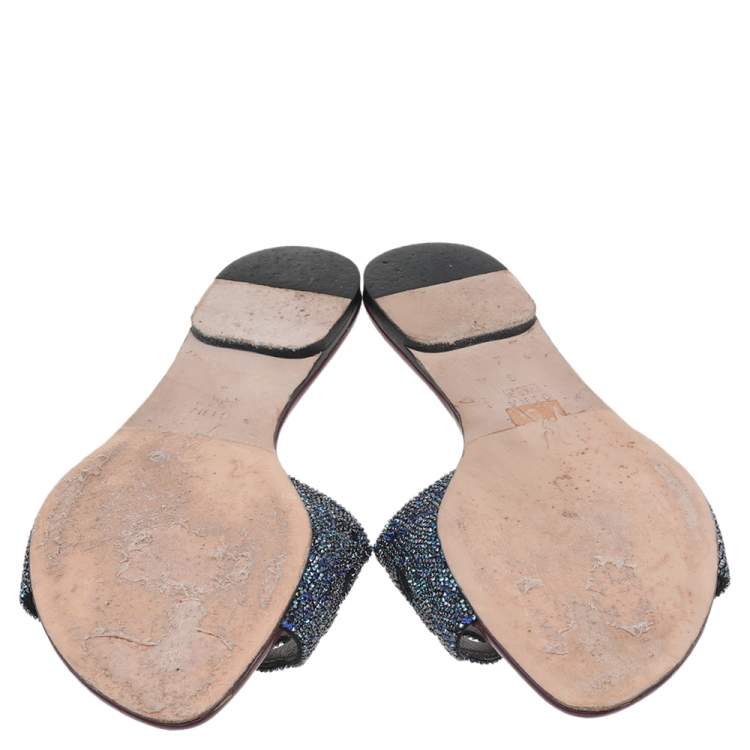 Pre Owned Gina Burgundy Patent Leather Crystal Embellished Flat Slides Size 39