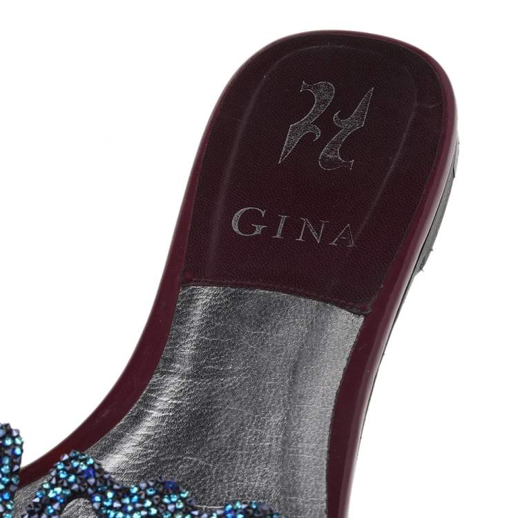 Pre Owned Gina Burgundy Patent Leather Crystal Embellished Flat Slides Size 39