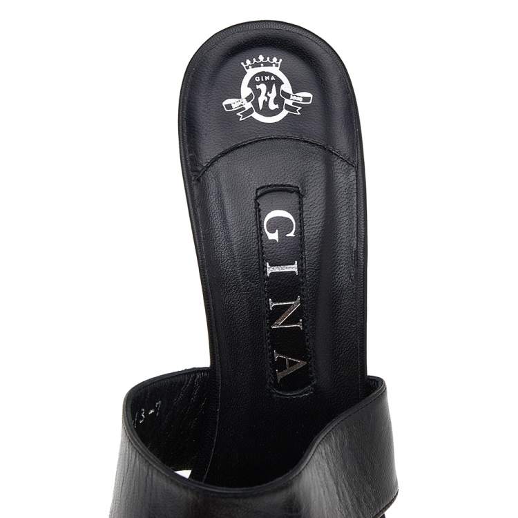 Pre Owned Gina Black Leather and Python Platform Close Toe Slide Sandals Size 40