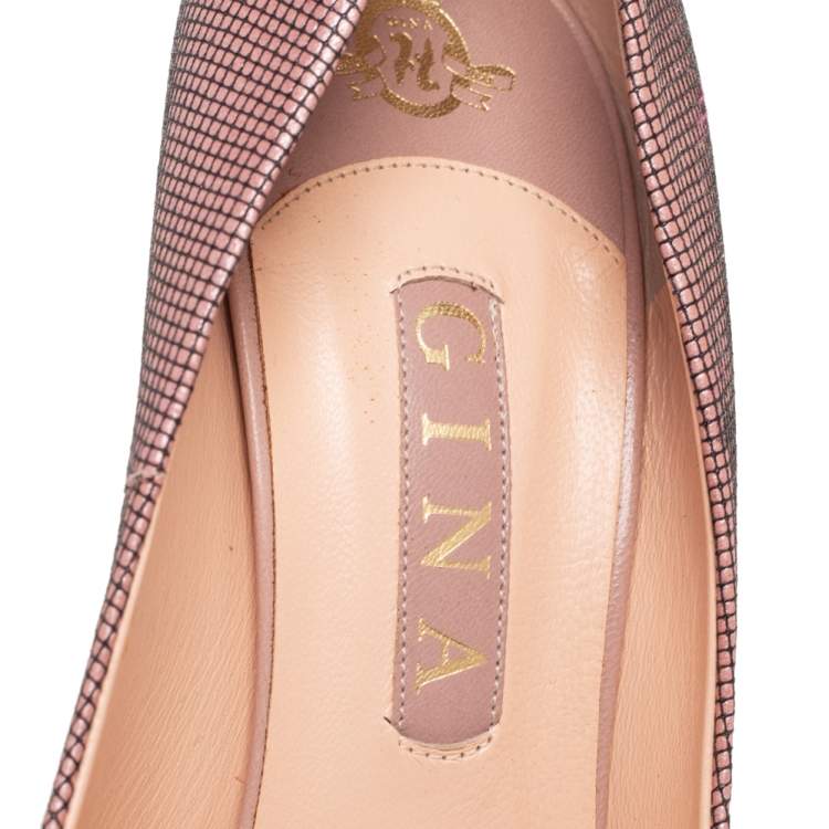 Pre Owned Gina Pink Textured Fabric Claire Platform Pumps Size 40.5
