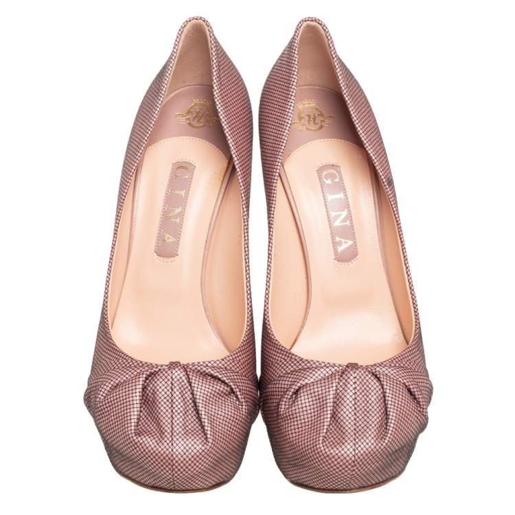 Pre Owned Gina Pink Textured Fabric Claire Platform Pumps Size 40.5